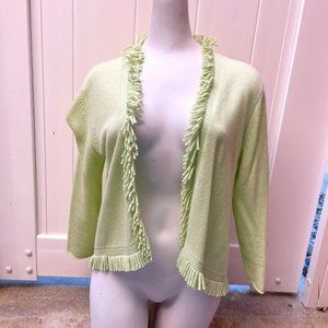 KINROSS Cashmere Women's Open Front Cardigan Sweater Fringe MEDIUM